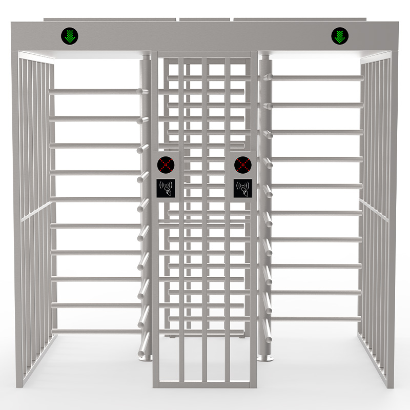 a metal gate with a green light