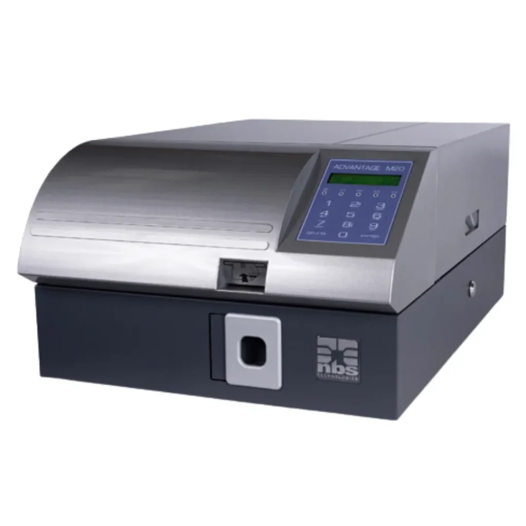 NBS Advantage M20 desktop ID card embosser for secure EMV and chip card issuance