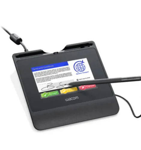 Compact Wacom signature pad capturing legally valid e-signatures